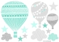 Preview: Jabalou Wandtattoo Heissluftballon grau-mint