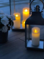 Preview: LED Wachskerze 4er Set weiss rustic beweglicher Flamme D:7cm / 2x H:10cm + 2x H:15cm