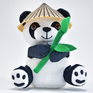 Laber-Panda, "Bao Bao", mit Hut und Bambus