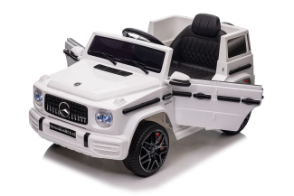 Kinderfahrzeug – Elektro Auto „Mercedes G63 AMG“ – Lizenziert – MP3 + Ledersitz  + EVA - Weiss