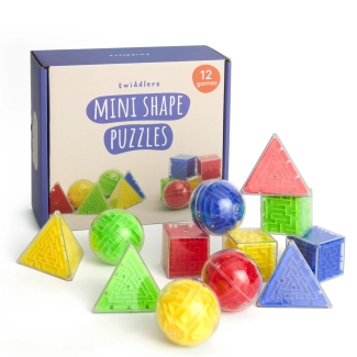 Mini-Puzzle-Box-Set mit 12 Rätseln Kugel, Würfel und Pyramide, Geduldsspiel