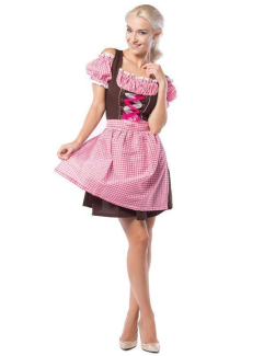 Oktoberfestkleid Dirndl Anne-Ruth Rosa/Braun - Partykostüm Gr. S