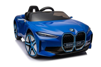 Elektro Kinderfahrzeug blau "BMW I4" - Lizenziert - 12V7A Akku, 4 Motoren - MP3, Ledersitz+EVA