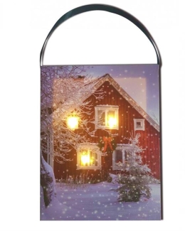 LED Bild aus Canvas zum Hängen Motive: Winterlandschaft rotes Haus 3 LED