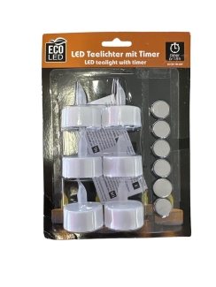 LED Teelicht weiss - 6er Blister mit 6 Batterien (Knopfzellen) CR 2032