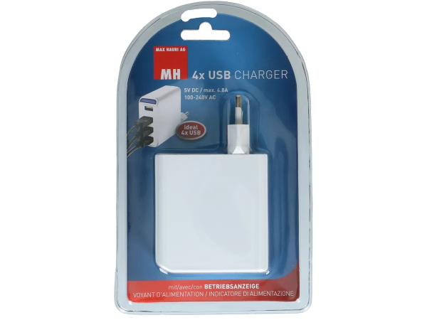 USB Charger 4x USB A Total 24W weiss LED Indikator