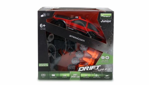 DRIFT SPORT CAR 1:24 ROT, 4WD 2,4 GHZ RTR