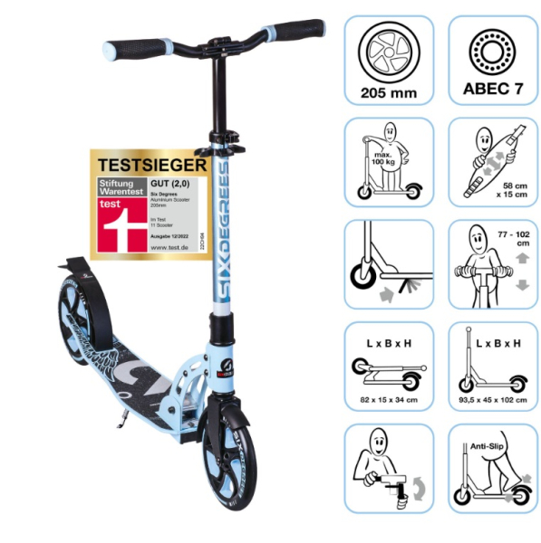 SIX DEGREES Aluminium Scooter 205 mm pastellblau