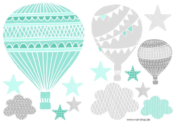 Jabalou Wandtattoo Heissluftballon grau-mint