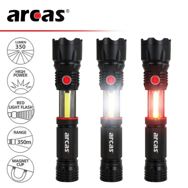 ARCAS Taschenlampe 3 in 1 LED Leuchte Schwarz