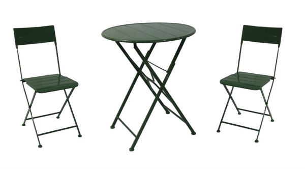 Bistro-Set aus Metall 1 Gartentisch und 2 Stühle Farbe grün