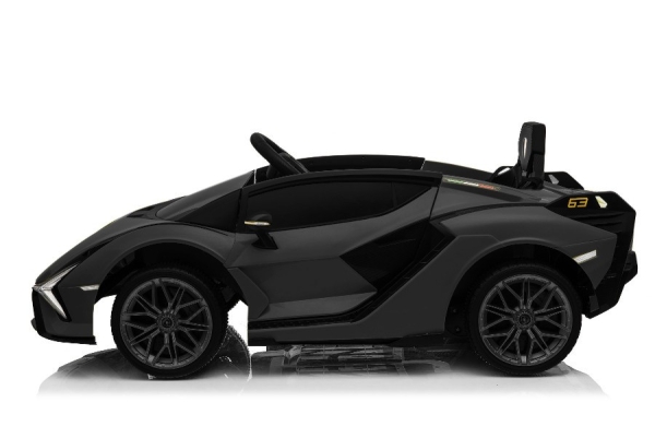 Elektro Kinderauto Schwarz "Lamborghini Sian" - Lizenziert - 12V Akku, 2 Motoren- 2,4Ghz Fernsteuerung, MP3, Ledersitz+EVA