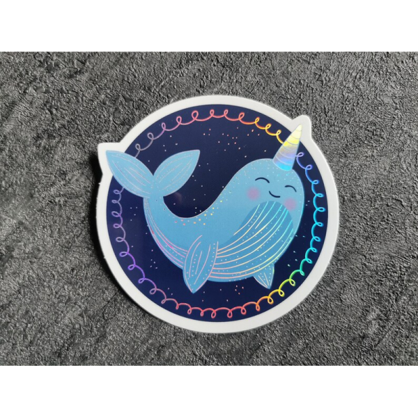 Jabalou wasserfester Hologramm Sticker, Narwal