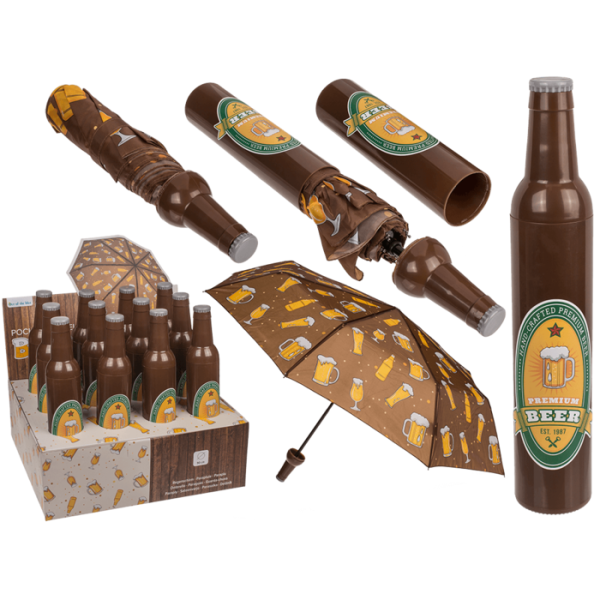 Cooler Taschen Regenschirm im Bierflaschen Design